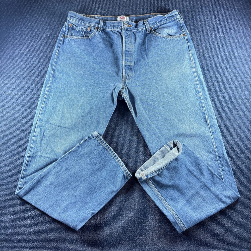 Levis 501 Original Straight Leg Jeans Mens 42x38 Blue Denim Button Fly 115010000